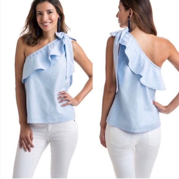 Vineyard Vines Tops - Vineyard Vines NWT Oxford One Shoulder Bow Top Cloud Size 6